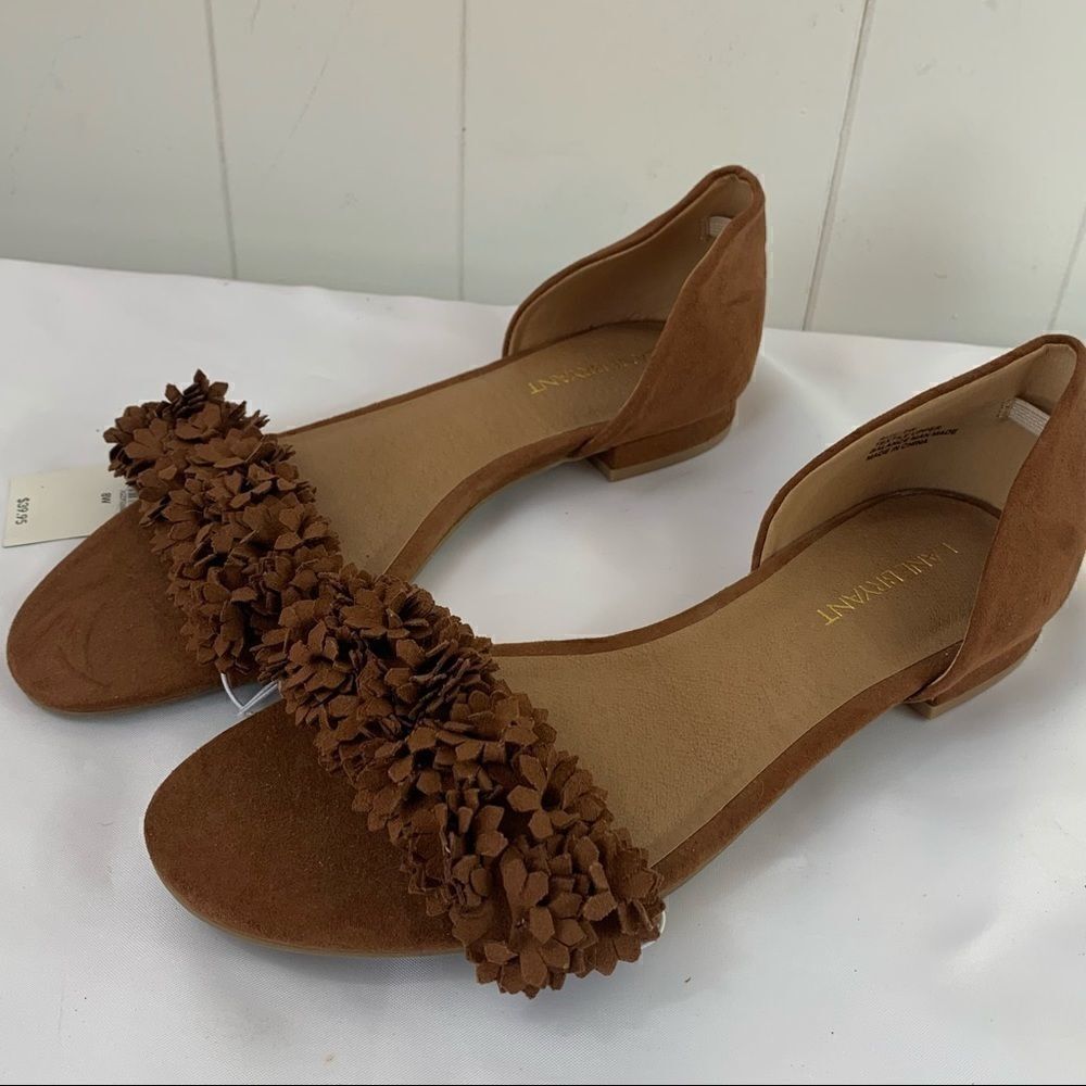 Brown Flats Lane Bryant Open Toe Slip On Cutout Floral size 8